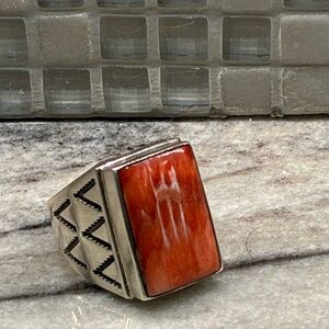 Vintage Navajo Native Sterling Silver and Coral Ring 10